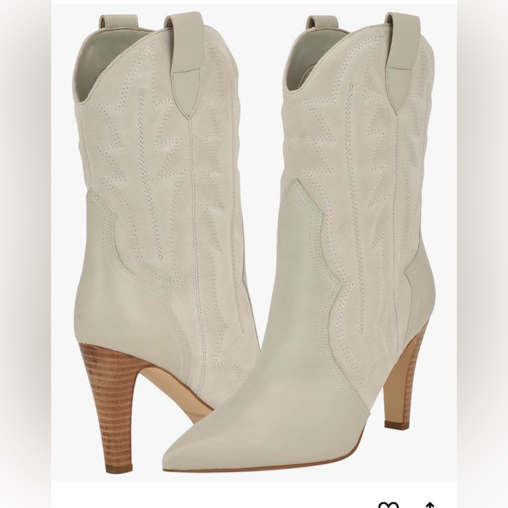Nine West Alama Western Boots Cream Leather Pointed Toe Heel Size [ US 10]